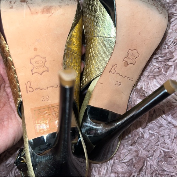 Bourne Bronze Gold Leather Slingback Peep-Toe Heels